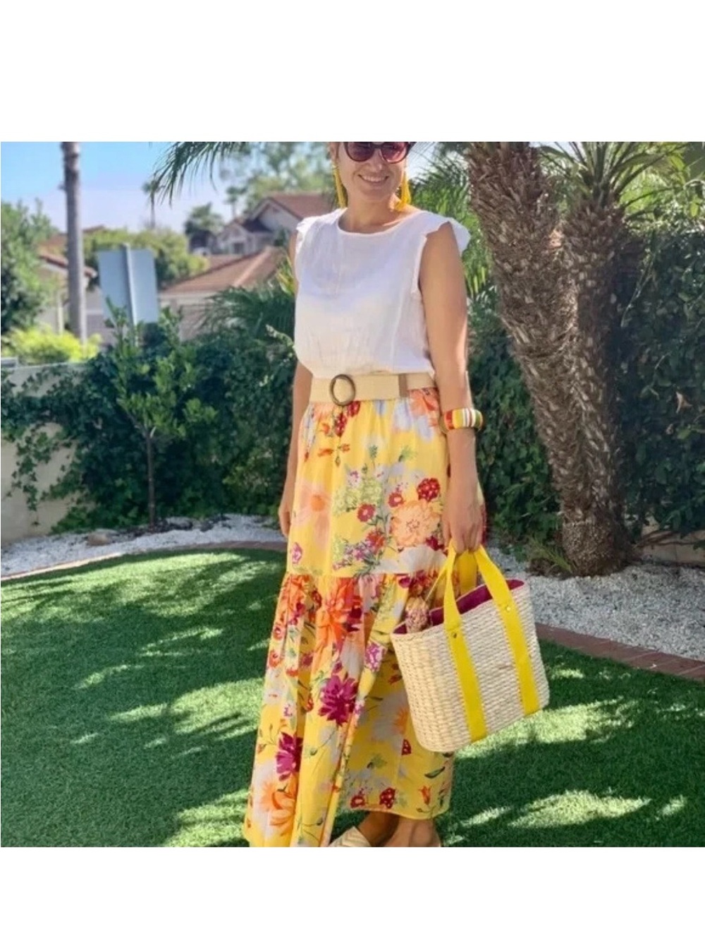 NWT Yellow Floral Tropical Resort Two-Piece Co-Ord Crop Top Maxi Skirt Set sizeM - Picture 8 of 15